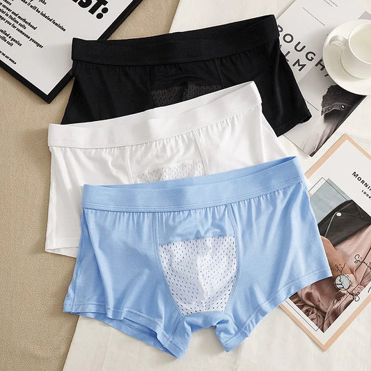 Bamboo Fiber Men’s Boxers – Youth Mesh Underwear with U-Bulge Pouch, Sexy Breathable Panties for Boys and Men