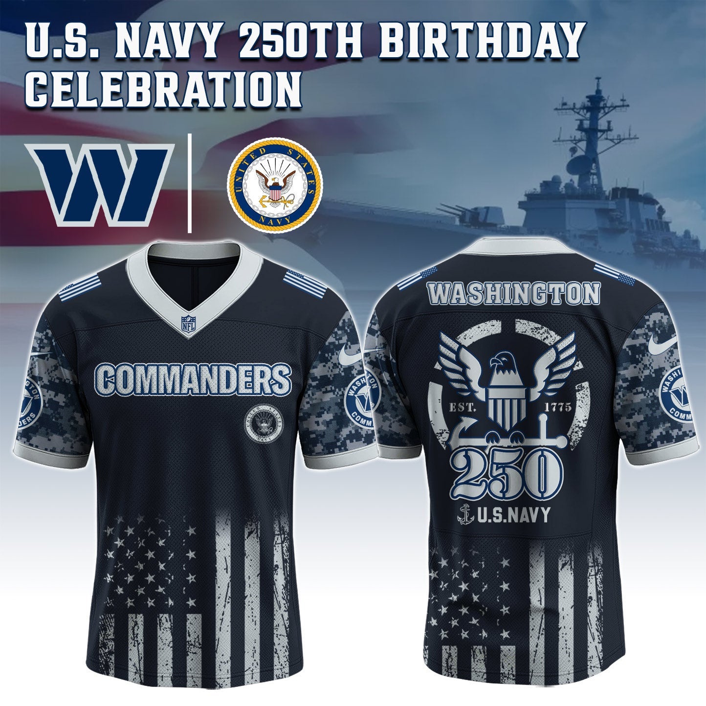 Washington Commanders NFL x U.S. NAVY 250TH Birthday Special Edition Jersey
