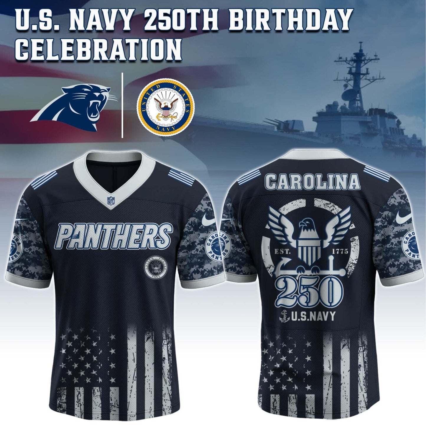 Carolina Panthers NFL x U.S NAVY 250TH Birthday Special Edition Jersey