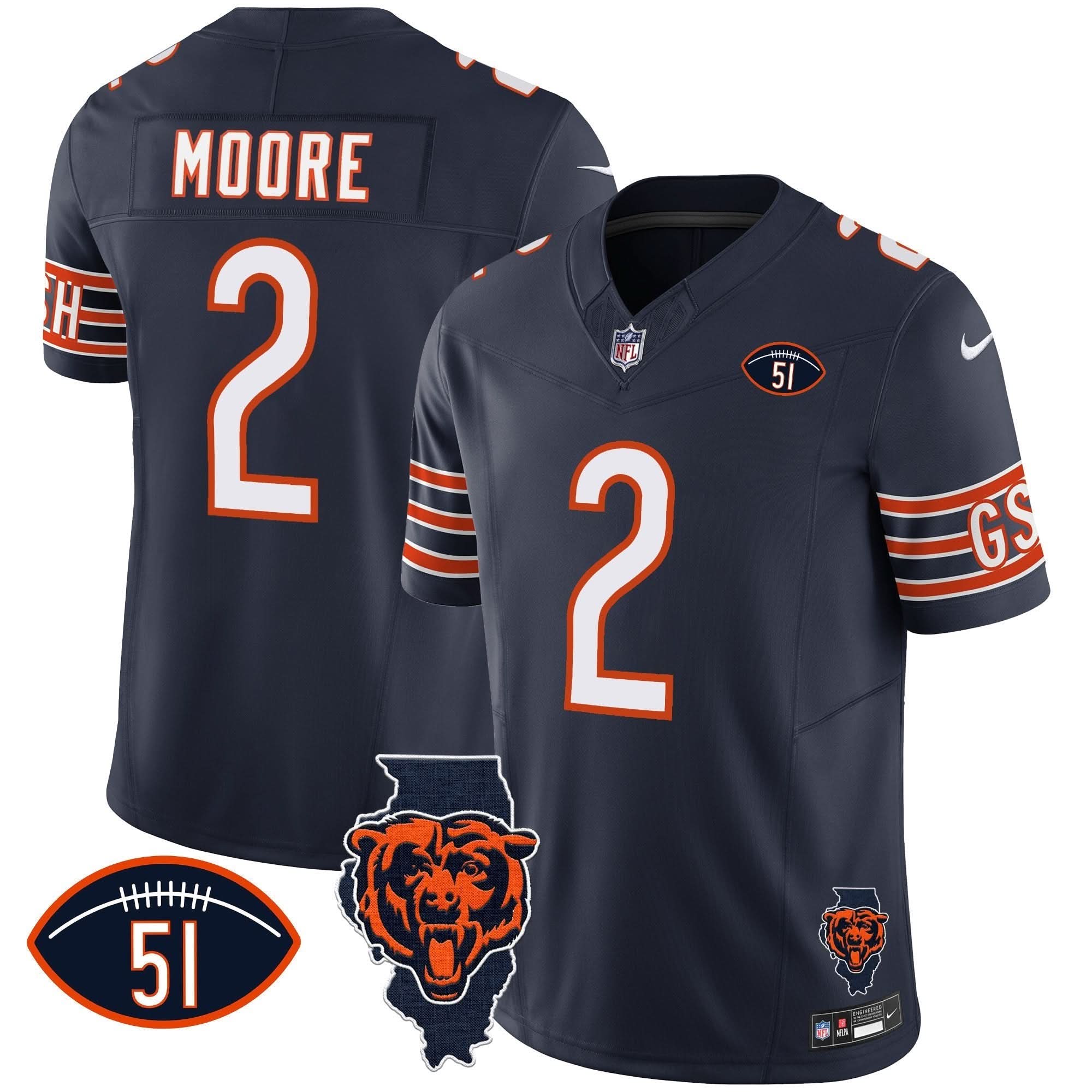 Bears Illinois Patch Vapor Jersey - All Stitched