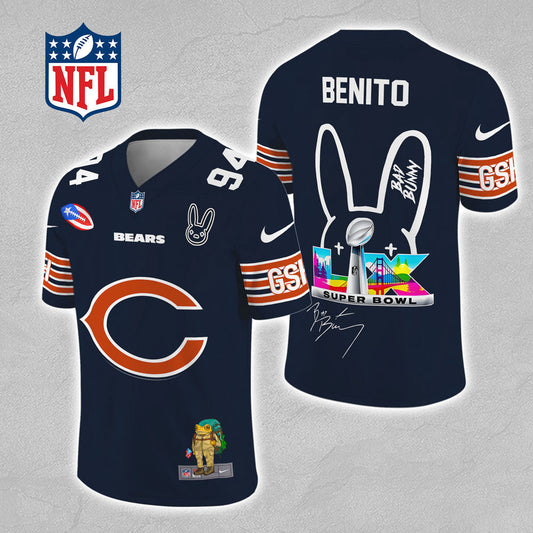 Chicago Bears x Bad Bunny 3D Football Jersey