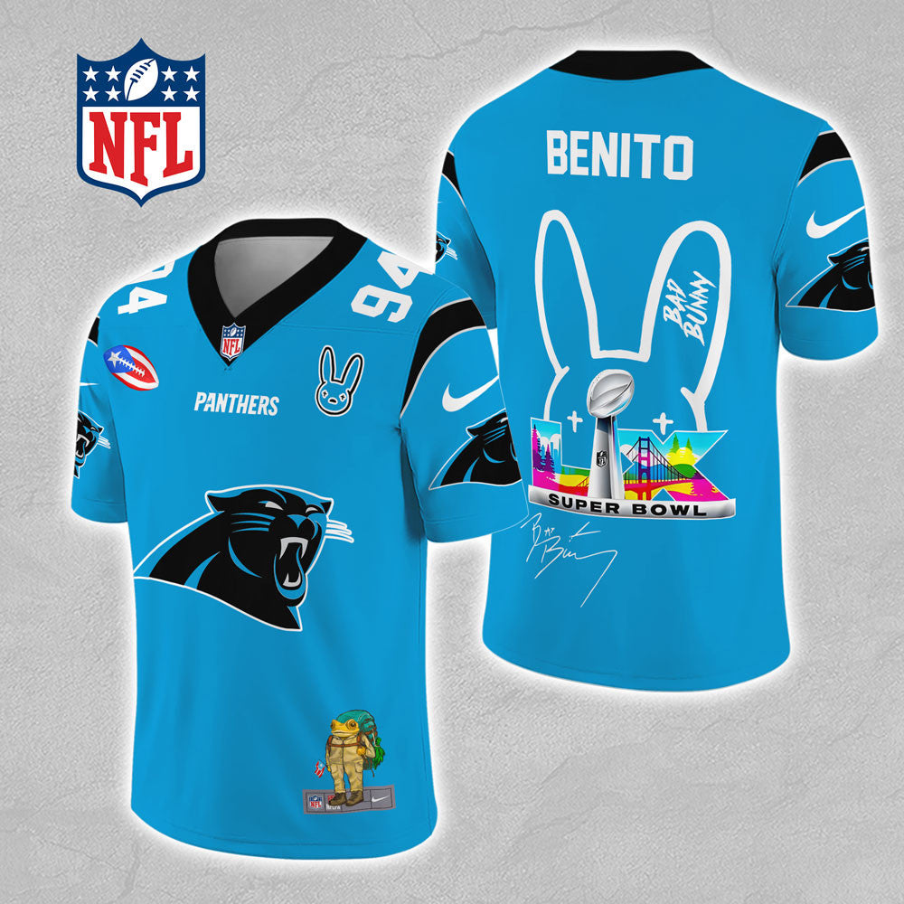 Carolina Panthers x Bad Bunny 3D Football Jersey