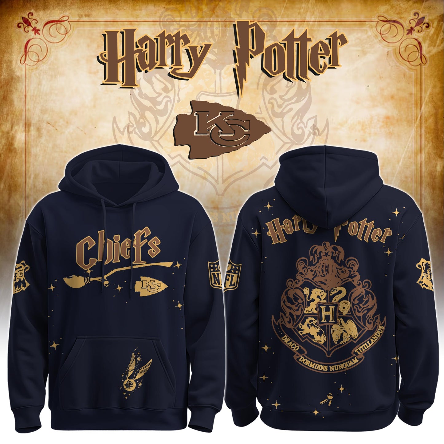 Unisex KC Chiefs x Hogwarts Enchanted Crossover Hoodie