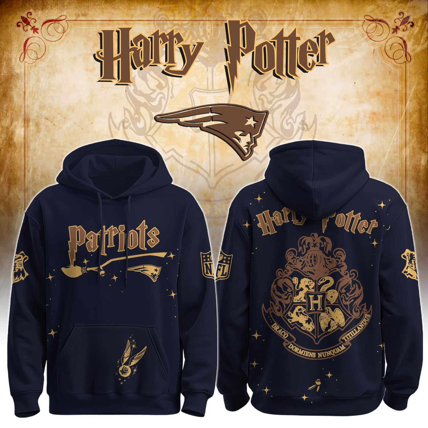 Unisex NE Patriots x Hogwarts Enchanted Crossover Hoodie