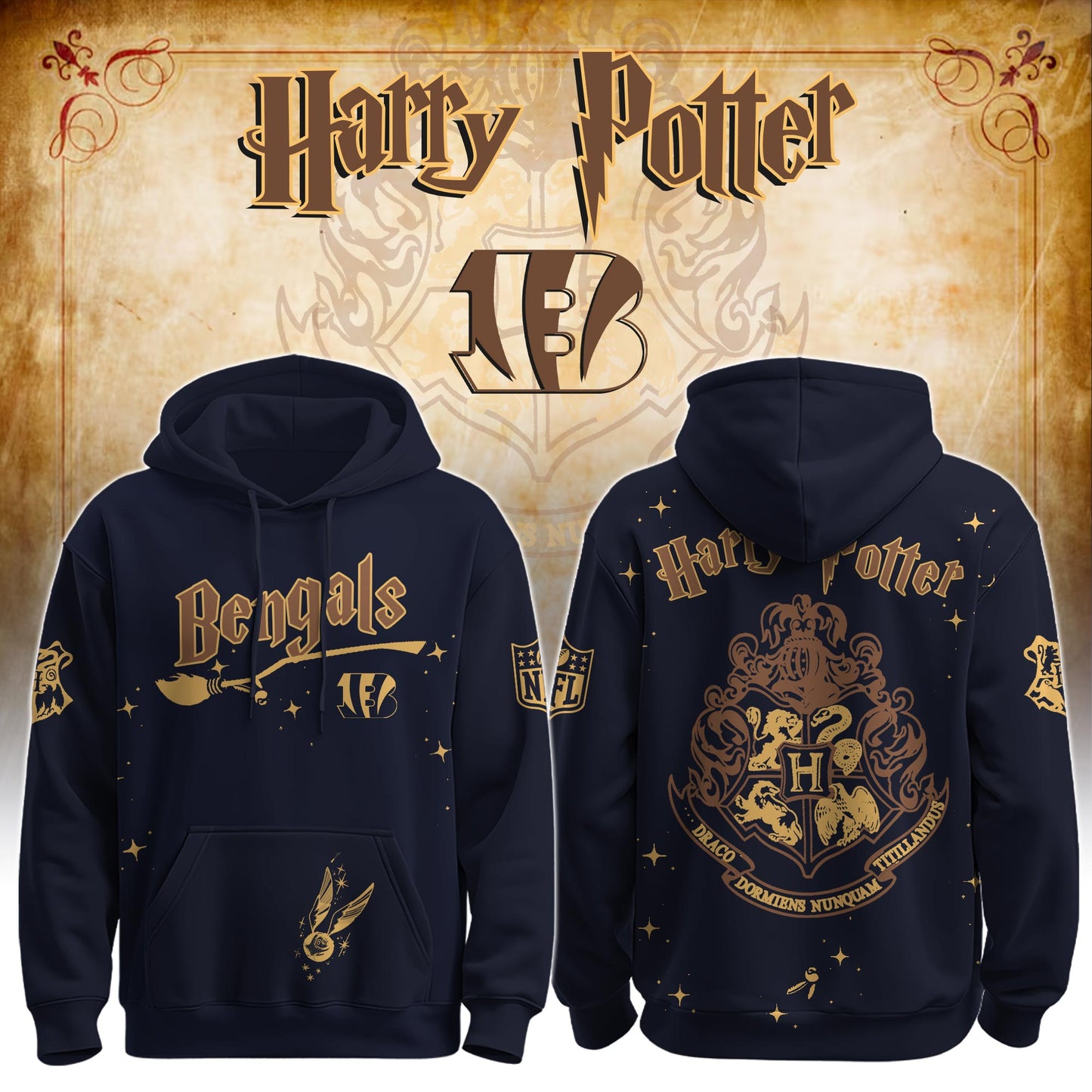 Unisex CIN Bengals x Hogwarts Enchanted Crossover Hoodie