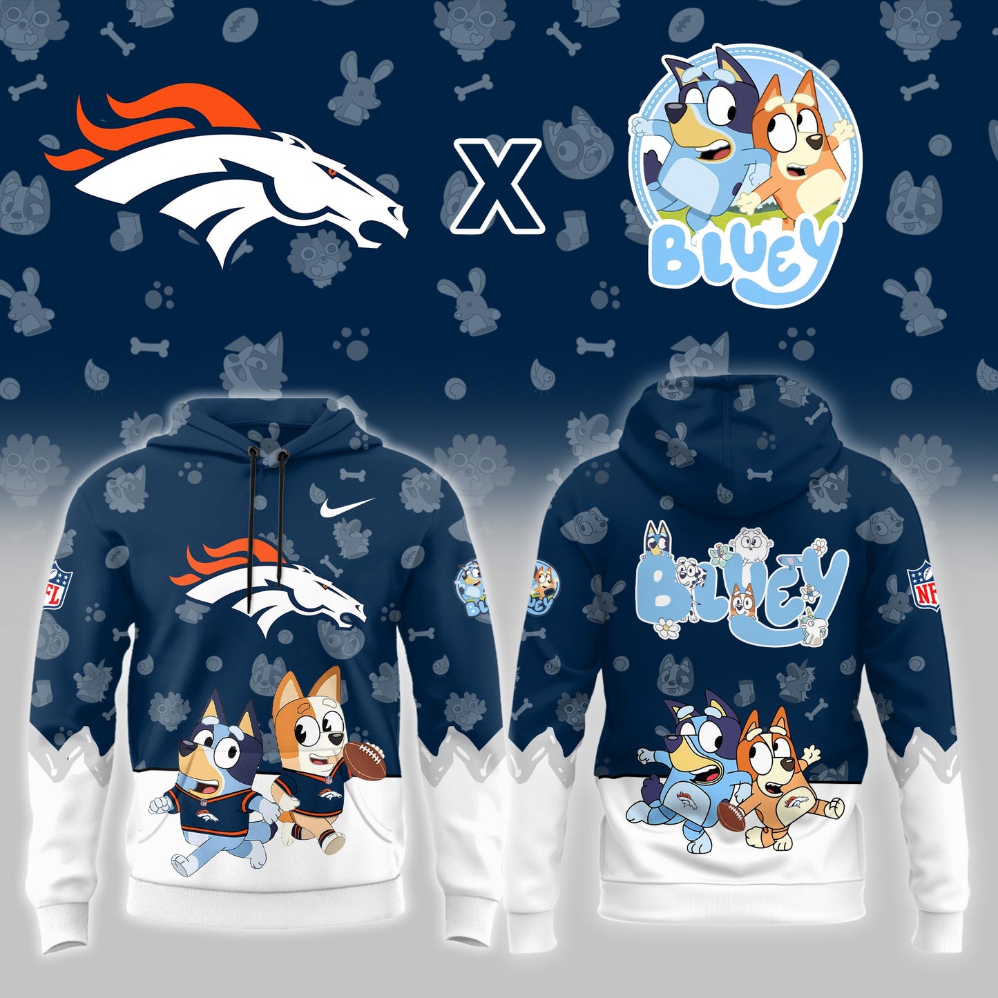 D.Broncos x Bluey Night Limited Blue Hoodie