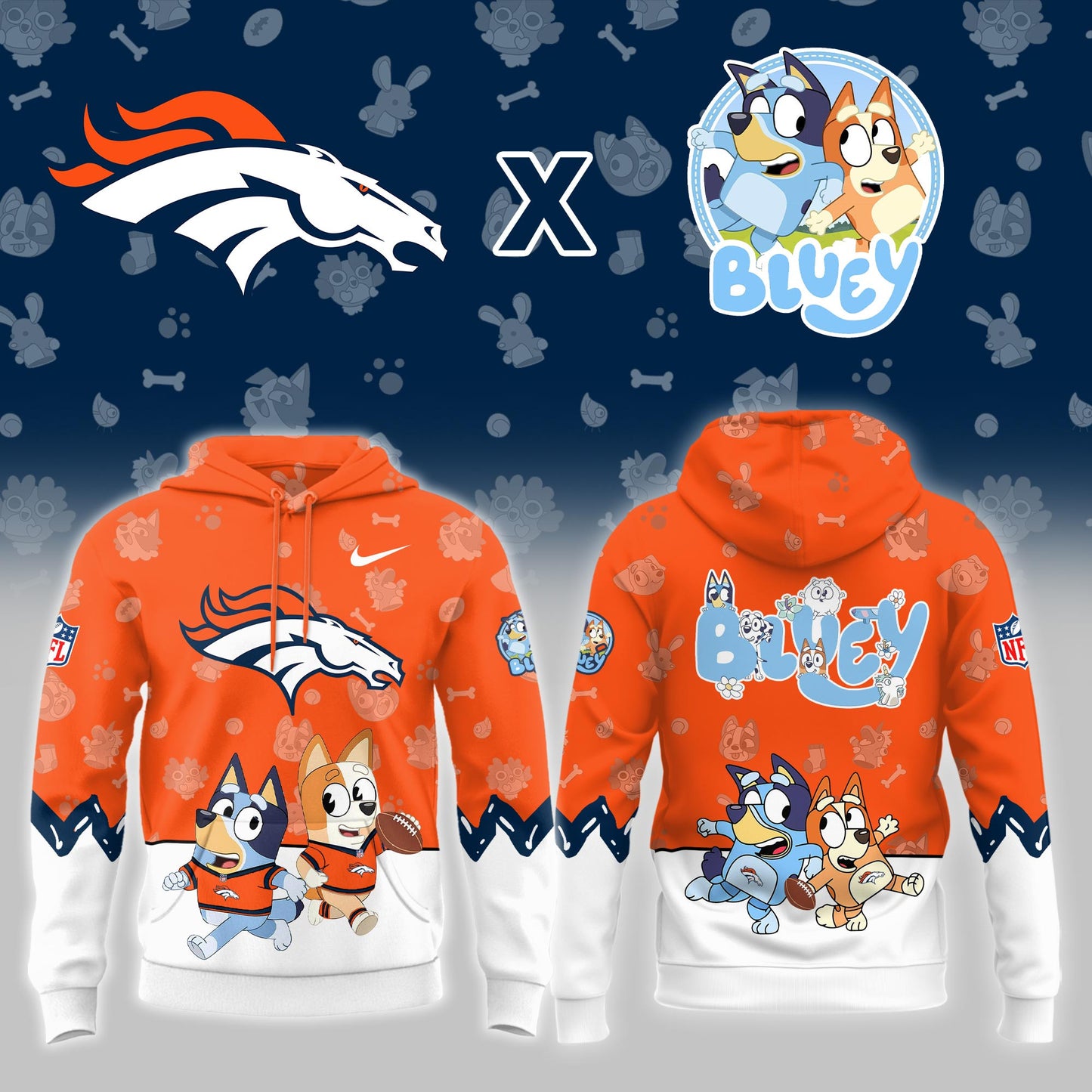 D.Broncos x Bluey Night Limited Orange Hoodie
